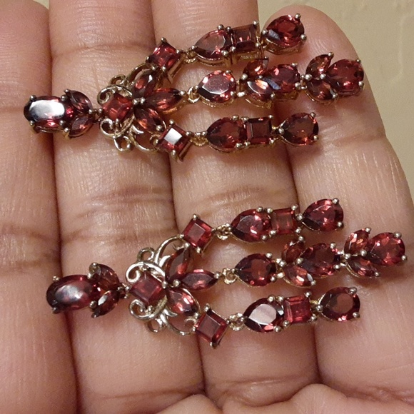 925 Genuine Mozambique Garnet Chandler Earrings. FIRM. - Picture 6 of 16